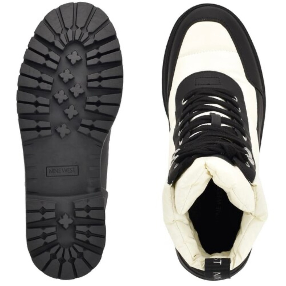 Nine West Women’s Pilar3 Lug Sole Black and White Boots - Picture 4 of 9